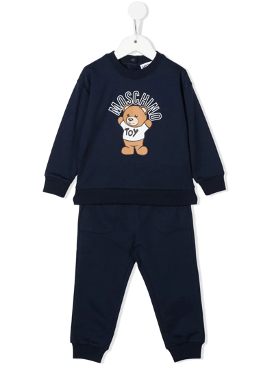 Moschino Babies' Teddy Bear-motif Cotton Tracksuit Set In Blue