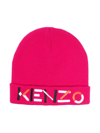Kenzo Kids' Embroidered-logo Knitted Beanie In Pink