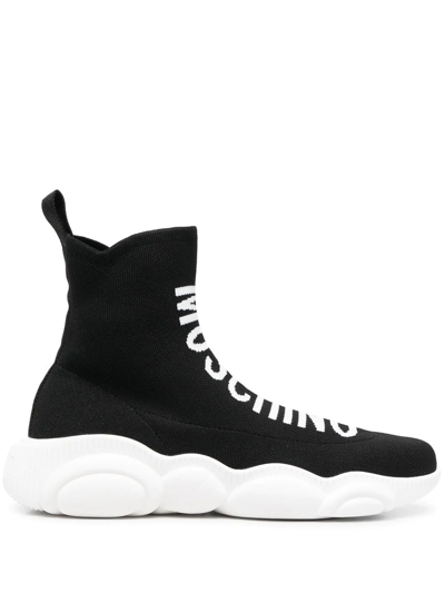 Moschino High Top Teddy Sneakers In Black