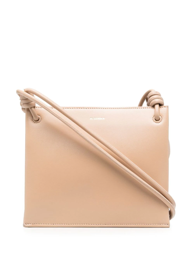 Jil Sander Engraved-logo Leather Crossbody Bag In Powder