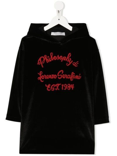 Philosophy Di Lorenzo Serafini Kids' Embroidered-logo Velvet Dress In Black