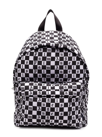 Palm Angels Kids' Logo Checkerboard-print Backpack In White