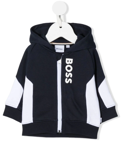 Bosswear Babies' Logo-print Long-sleeve Hoodie In Blue