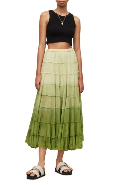 Allsaints Eva Ombre Skirt In Lime Green