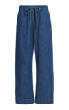 Valentino Denim-chambray Drawstring Palazzo Pants In Medium Wash