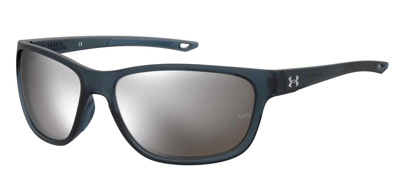 Under Armour Silver Mirror Oval Unisex Sunglasses Ua Undeniable 0fjm/t4 61 In Blue / Silver