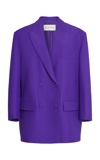 Valentino Oversized Double-breasted Wool And Silk-blend Crepe Blazer In Purple