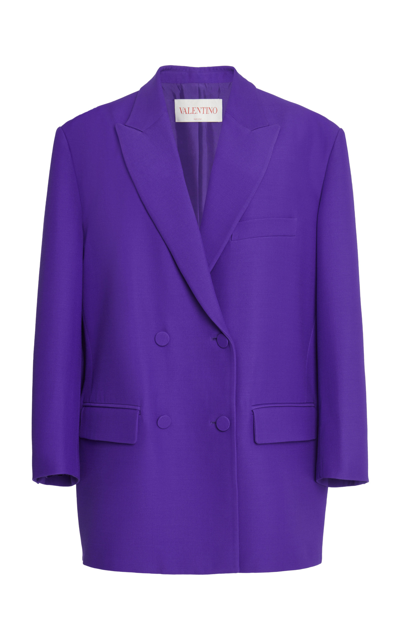 Valentino Oversized Double-breasted Wool And Silk-blend Crepe Blazer In Purple