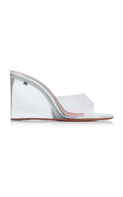 Amina Muaddi Transparent Lupita Glass Wedge Heeled Sandals In Metallic