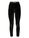 Tom Ford Stretch Lustrous Velour Signature Leggings In Black