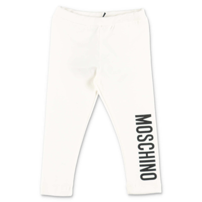 Moschino Babies'  Leggings Bianco In Cotone Stretch