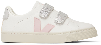 Veja Kids White & Silver Leather Esplar Sneakers