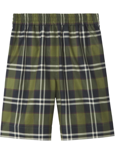 Burberry Checked Twill Shorts In Green