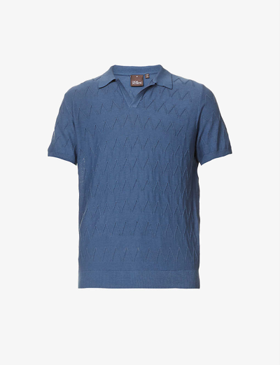 Oscar Jacobson Julian Texture Cotton-knit Polo Top In French Blue