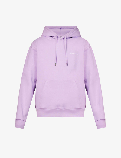 Jacquemus Le Sweatshirt Logo-embroidered Organic-cotton Hoody In Pink & Purple