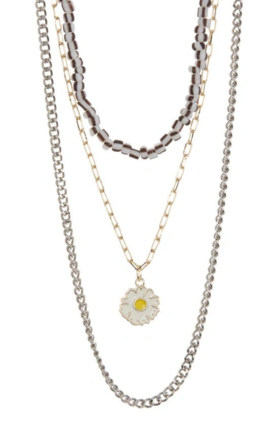 Abound Layered Daisy Necklace In White Multi- Silver- Gold