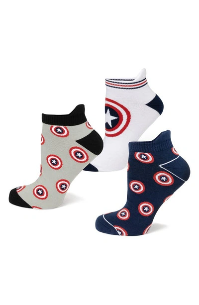 Cufflinks, Inc Captain America Assorted 3-pack Quarter Crew Socks In Neutral