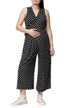 Nom Maternity Francesca Wide Leg Maternity/nursing Jumpsuit In Black With White Dot