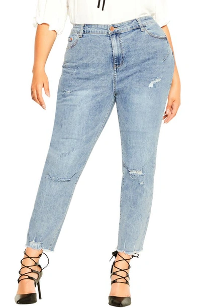 City Chic Asha Nora Distressed High Waist Skinny Jeans In Light Wash