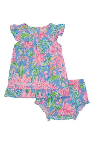 Lilly Pulitzer Babies' Cecily Print Dress & Bloomers Set In Blue Peri Sunrise Bay