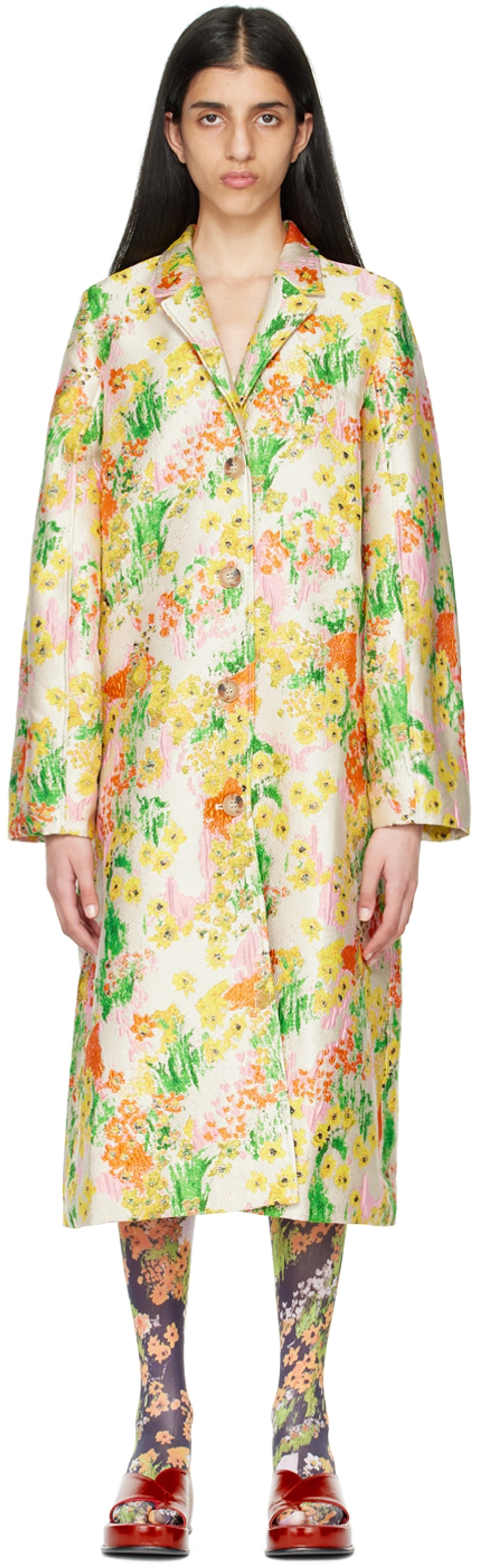 Stine Goya Cornelia Floral-jacquard Metallic-weave Coat In
