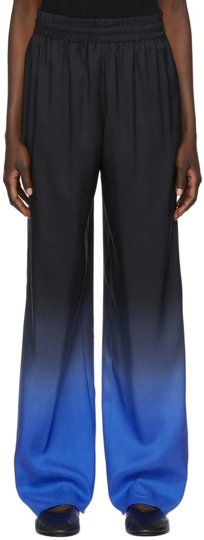 The Row Avant Ombré Relaxed Silk Shantung Pants In Black Electric Blue