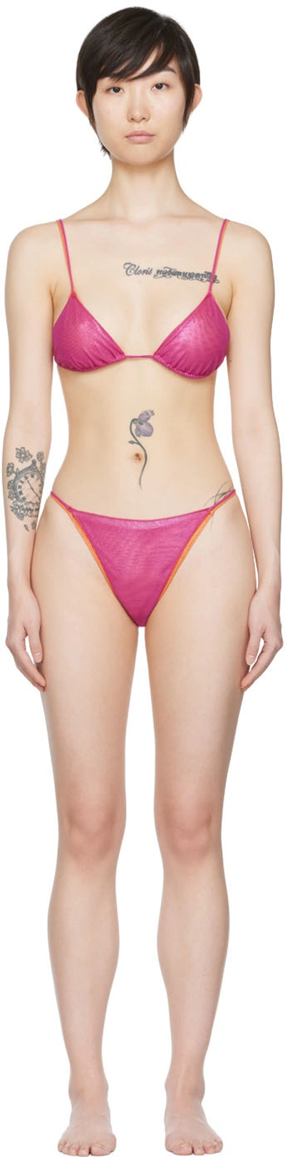 Oseree Two-tone Tie-fastening Bikini Set In Fuchsia