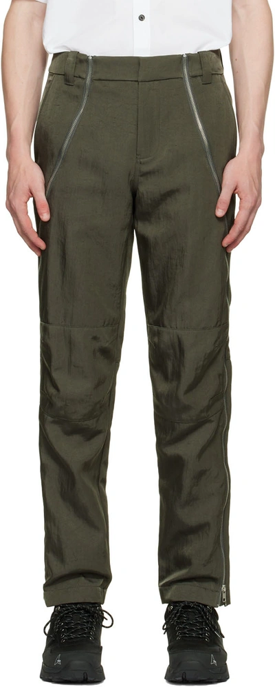 Helmut Lang Gray Zip Trousers In Khaki