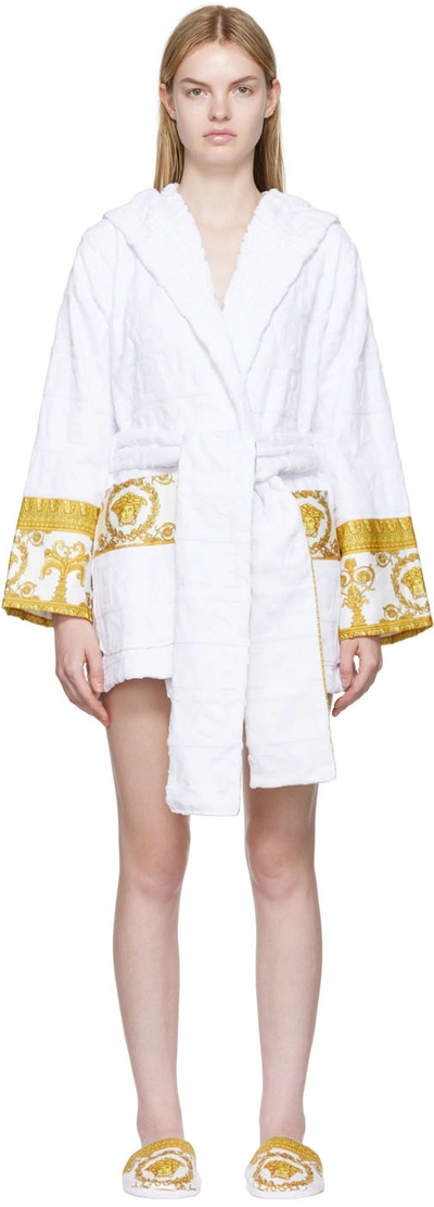 Versace White 'i Heart Baroque' Robe In Z4001 Bianco