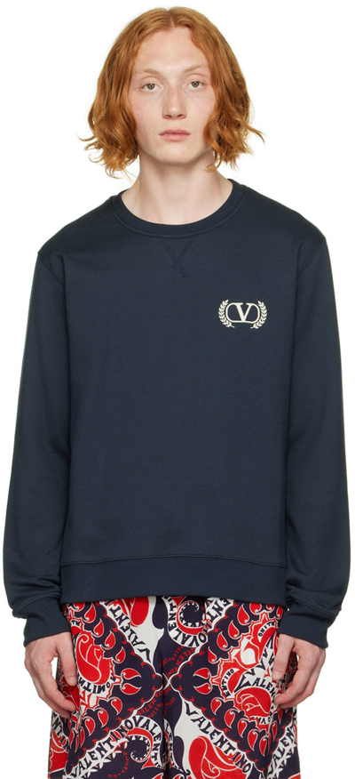 Valentino Embroidered Cotton Sweatshirt In Blue