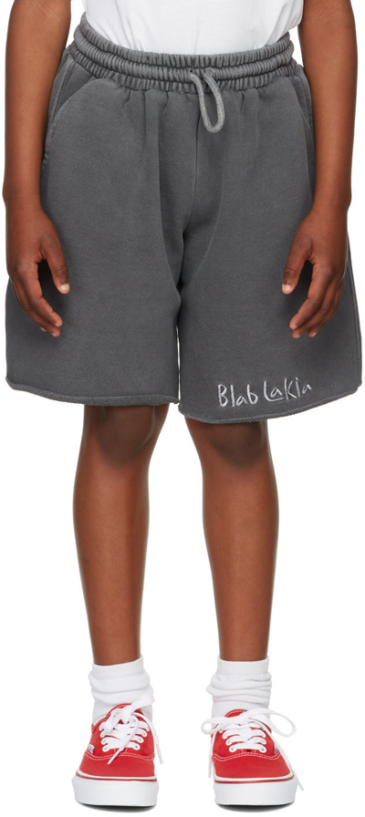 Blablakia Kids Gray Logo Shorts In Grey