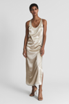 Reiss Lottie Twist Back Satin Maxi Dress In Silver