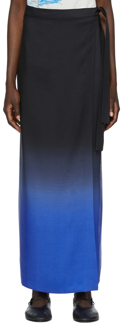 The Row Kawa Asymmetric Dégradé Silk Wrap Skirt In Black Electric Blue