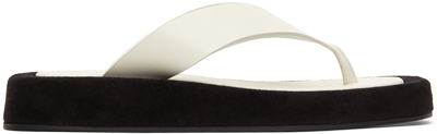 The Row Ginza Two-tone Leather And Suede Platform Flip Flops In White,black