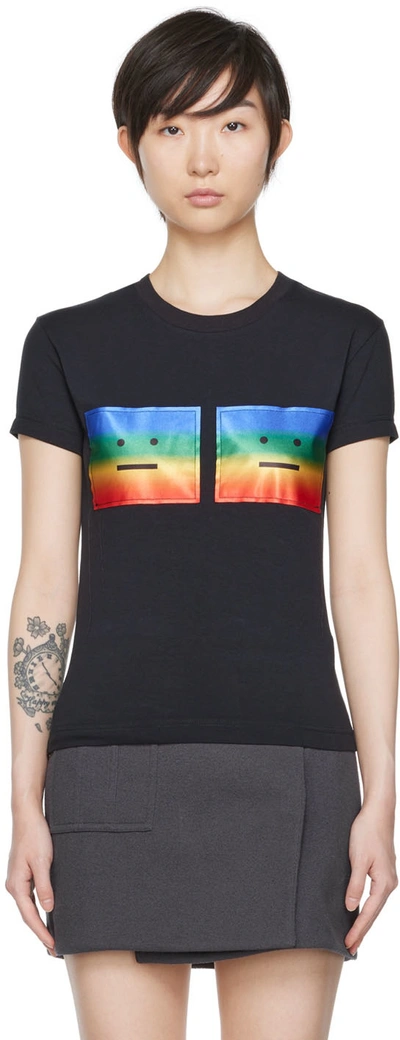 Acne Studios Double Rainbow Face Cotton Blend Crewneck T-shirt In Black