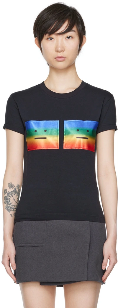 Acne Studios Double Rainbow Face Cotton Blend Crewneck T-shirt In 900 Black