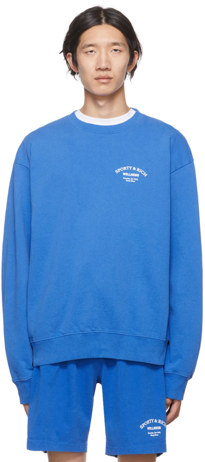 Sporty And Rich Wellness Studio Crew-neck Sweatshirt In Sapphire/white