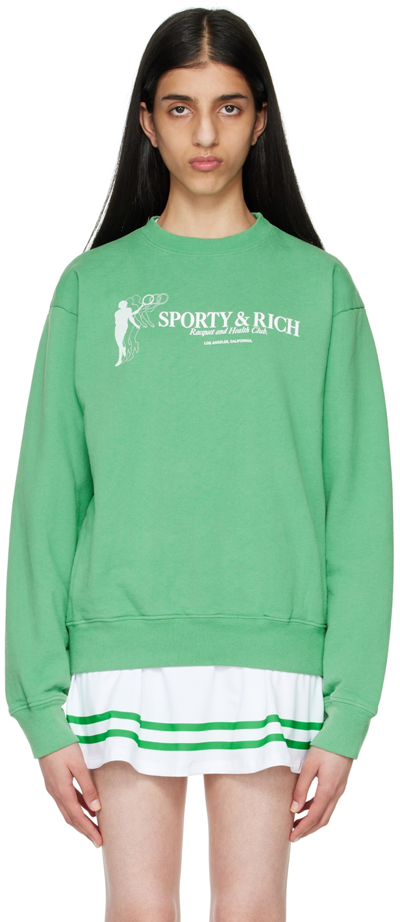Sporty And Rich Green Cotton Sweatshirt In Kelly Green/white