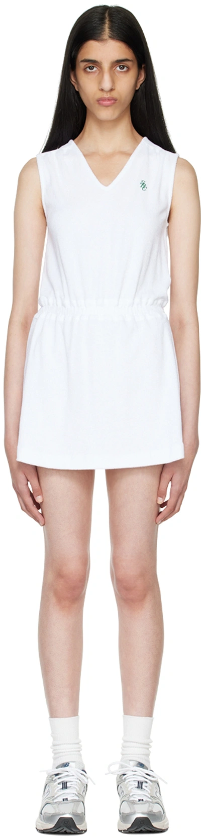 Sporty And Rich Logo-embroidered Cotton-terry Mini Dress In White Kelly Green