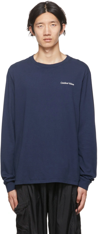 Outdoor Voices Navy Cotton Long Sleeve T-shirt In Blue