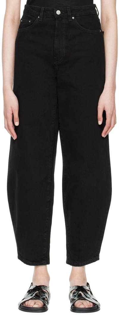 Totême Black Organic Cotton Barrel Leg Jeans