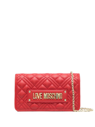 Love Moschino Diamond-quilted Logo-lettering Crossbody Bag In Red