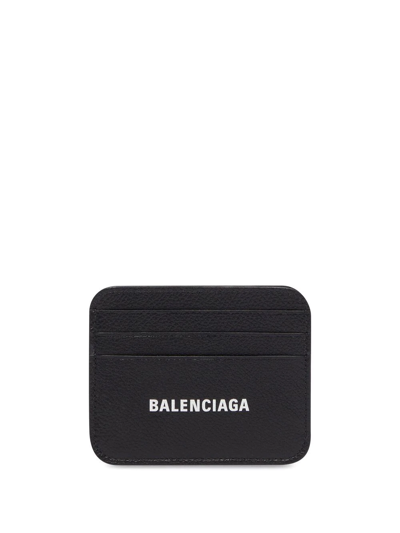 Balenciaga Cash Logo-print Grained-leather Cardholder In Black