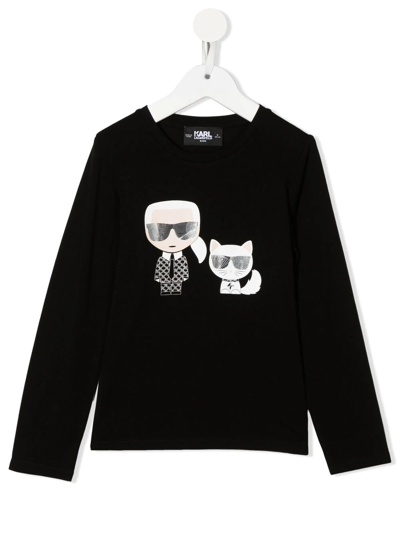 Karl Lagerfeld Teen Ikonik Karl-print Long-sleeved T-shirt In Black