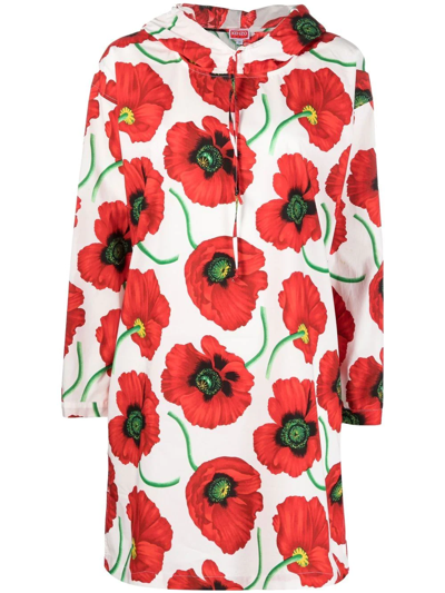 Kenzo Graphic Poppy Hoodie Mini Dress In Neutral | ModeSens