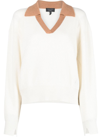 Rag & Bone Collared Cashmere Jumper In White