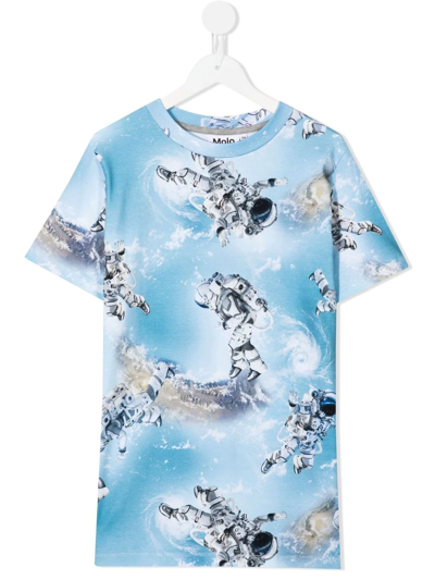 Molo Teen Spaceman-print Cotton T-shirt In Blue