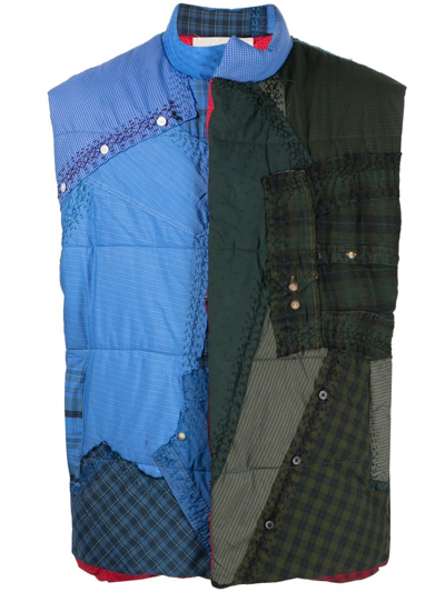 By Walid Patchwork High-neck Gilet In Blue