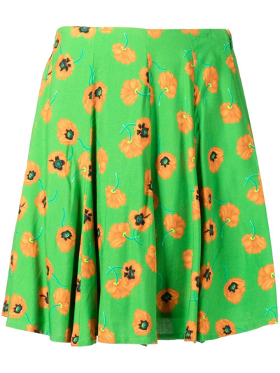 Kenzo Poppy-print Skater Skirt In Green