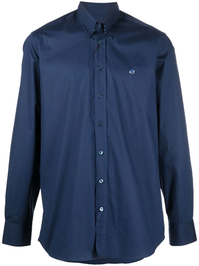 Etro Embroidered-logo Button-down Shirt In Blue